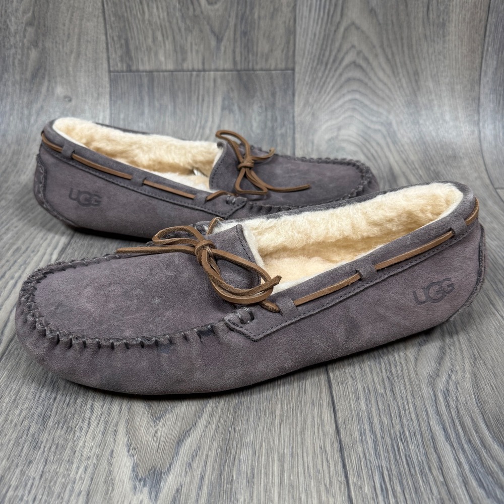 UGG Dakota Slipper Women Size 11 Grey Suede Shearling Lined Moccasin 1107949